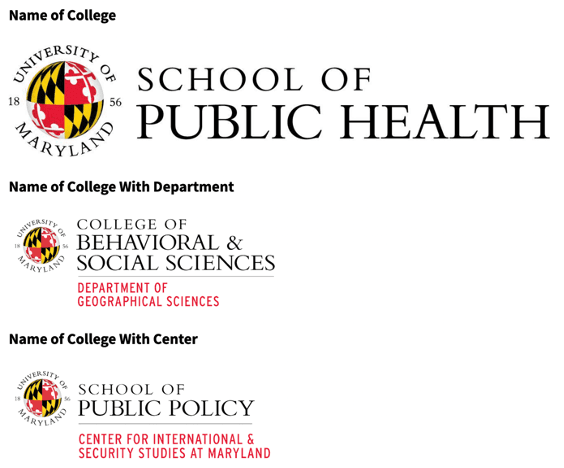 Logo guidelines for names of colleges with department and center
