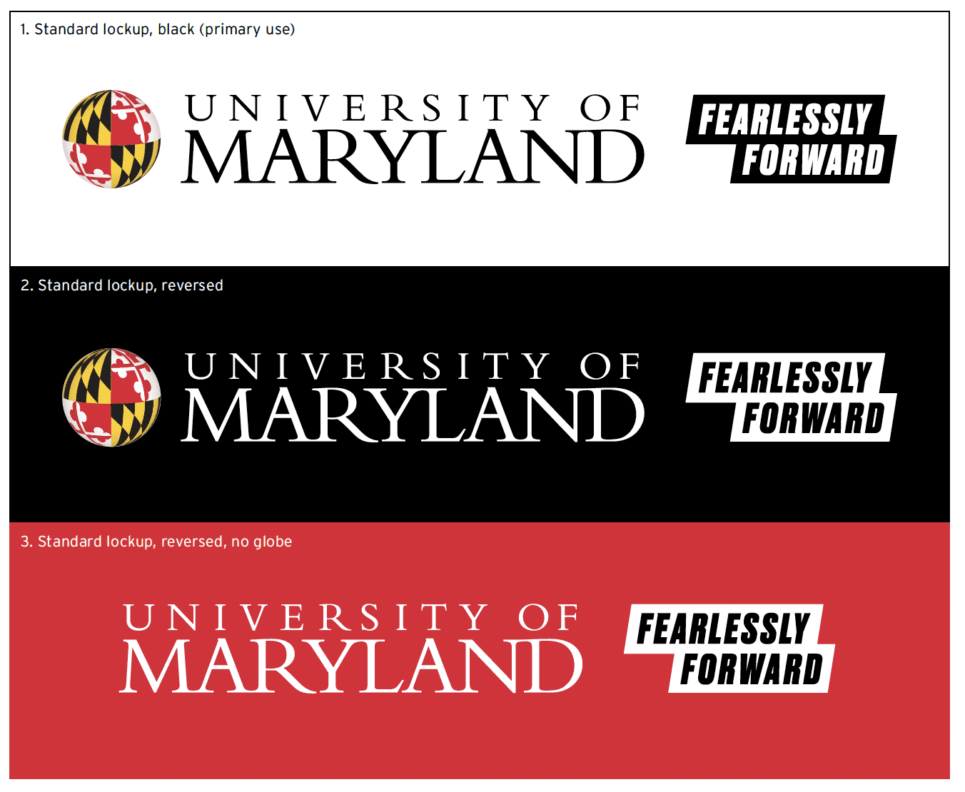 University of Maryland | Fearlessly Forward brand lockups