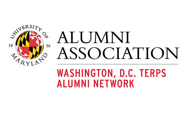 Washington D.C. Alumni Network logo using the Unity Identity style. The Network name appears in red under the title "Alumni Association", with the university's Informal Seal to the left.