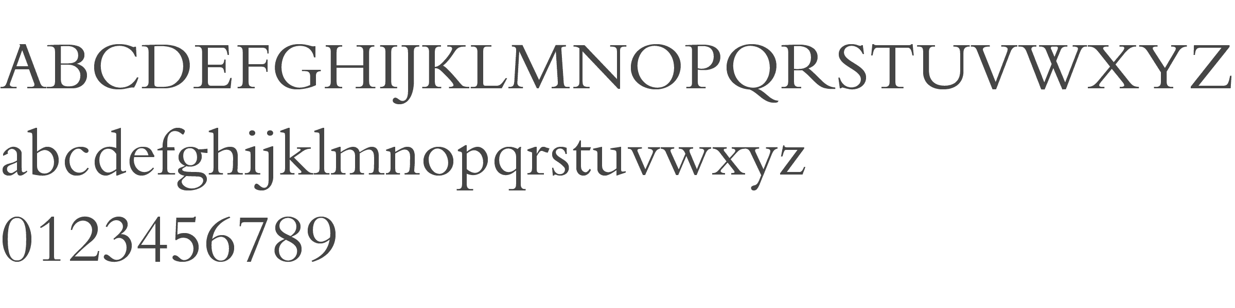 Example of Bembo font: Characters A to Z in upper and lower case, and digits 0 to 9