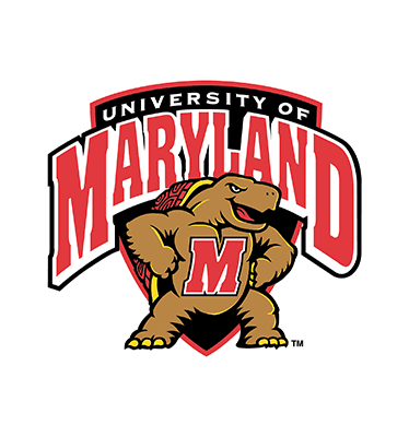 Example of a prohibited logo using a banner of "University of Maryland" directly above a version of the Muscle Testudo Logo