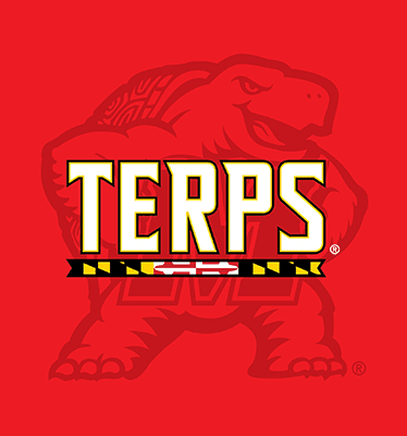 Muscle Testudo Logo displayed as a transparent background behind the TerraFont Logo that reads "Terps", accenting, and allowing the TerraFont logo to take precedence